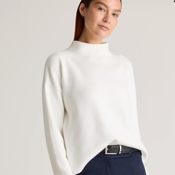 Quince Sweaters - Quince Eco-Knit Milano Stitch Mock Neck Ivory Pullover